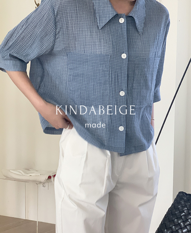 [kindabeige] 에테 체크 블라우스 (blue),kindabeige