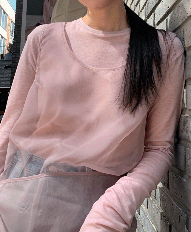 알파 더블넥 텐셀 티셔츠 (5color) (*핑크 당일출고!),kindabeige